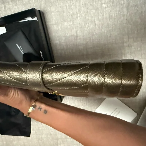 Saint Laurent Silver Quilted Clutch with Chevron Pattern - Picture 5 of 6